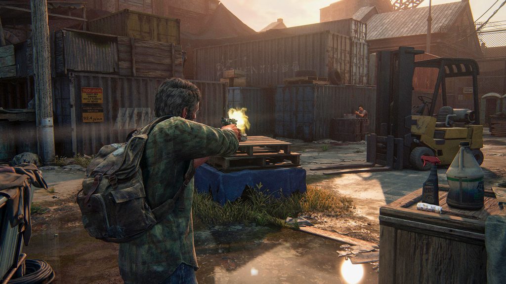 Скриншот из игры The Last of Us Part 1, перестрелка с людьми