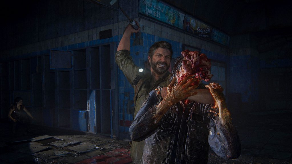 Скриншот из игры The Last of Us Part 1, драка с зомби