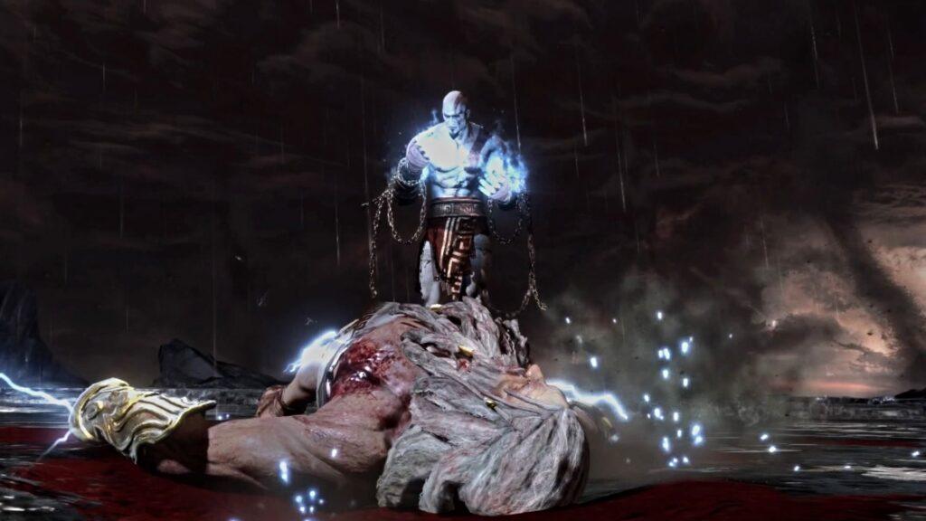 Кратос забивает окровавленного Зевса в финале God of War 3 — конец греческого пантеона.