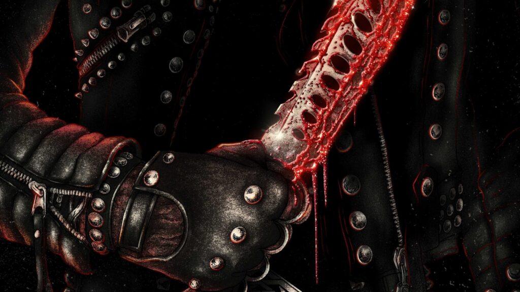 Обложка Leather Terror Carpenter Brut 2022 — вторая часть трилогии Leather. Серийный убийца Bret Halford с ножом в неоновом кошмаре. Тёмный слэшер-синтвейв, агрессивный darksynth. Artwork Førtifem