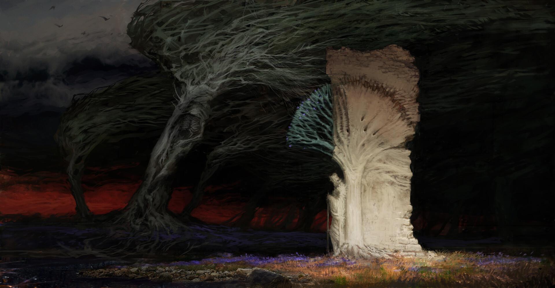 Концептуальная работа Артёма Демуры — пейзаж в стиле тёмного фэнтези.