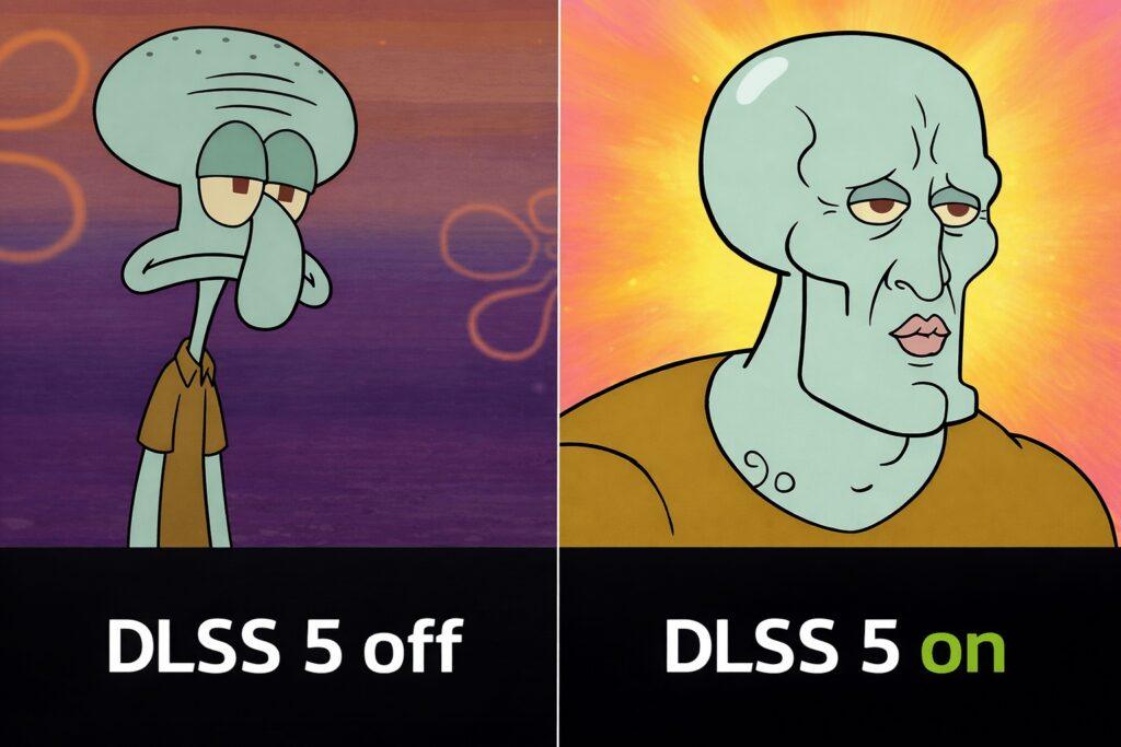 Мем DLSS 5 NVIDIA: нейронный рендеринг, освещение и материалы, которые геймеры ждали годами — DLSS 5 в губке Бобе