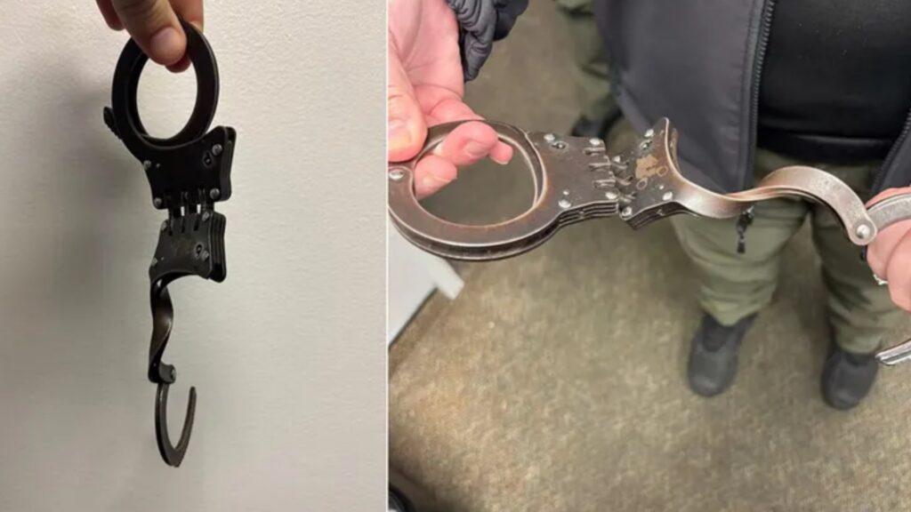 Понедельник начинается с дичи!Фото поврежденных наручников во Флориде: заключенный в Martin County вывернул и сломал одну наручник голыми руками во время психического эпизода — невероятная сила арестанта
