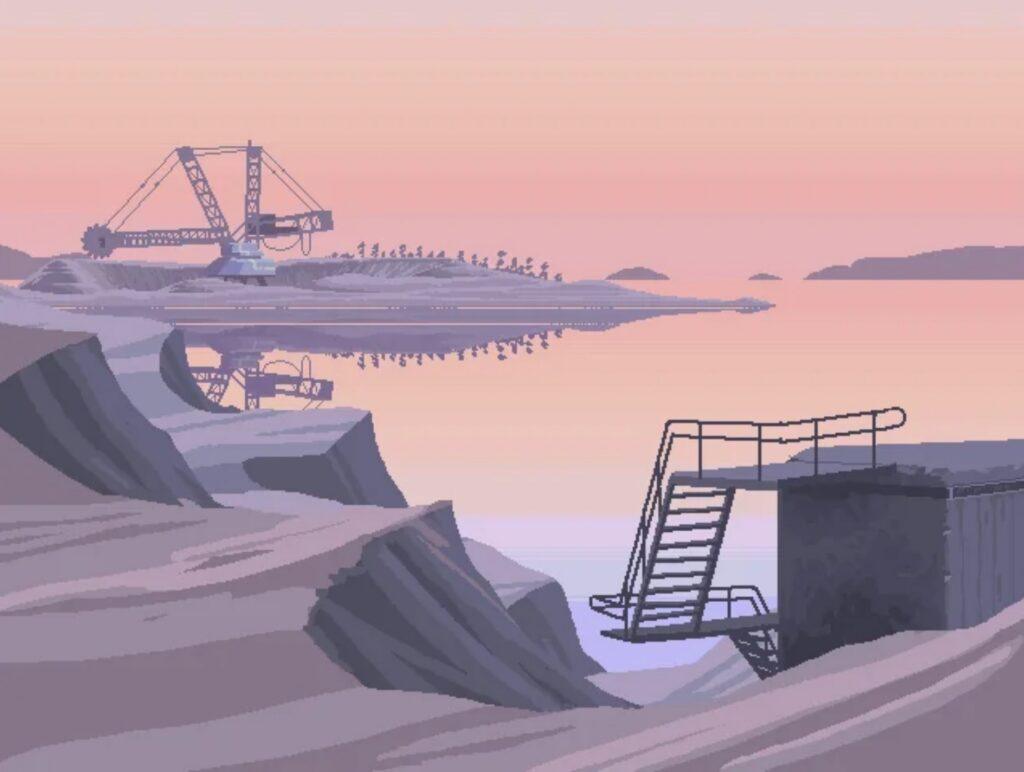 Пиксельный концепт-арт к инди-игре Ripple Dot Zero, ретрофутуризм и фантастические технологии от Столенхага.