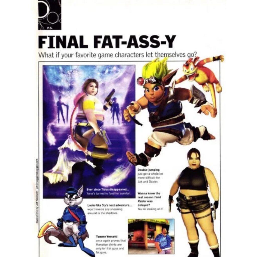 FINAL FAT-ASS-Y — обложка Official U.S. PlayStation Magazine Issue 64 (2003) с толстыми версиями знаменитых героев игр