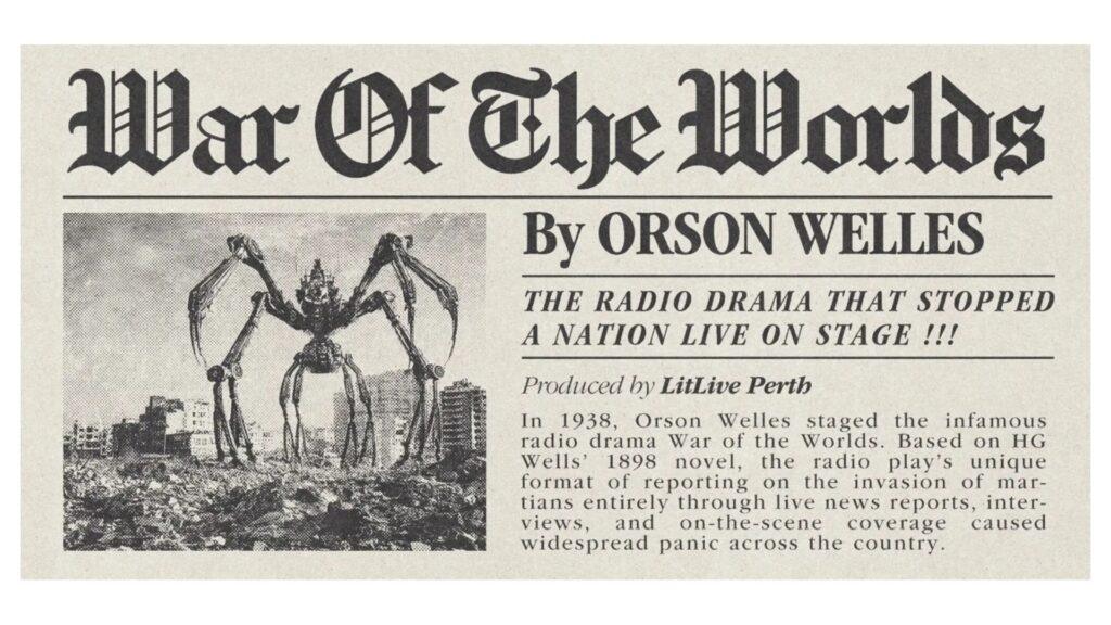 Газетная вырезка 1938 года: паника из-за «Войны миров» Орсона Уэллса