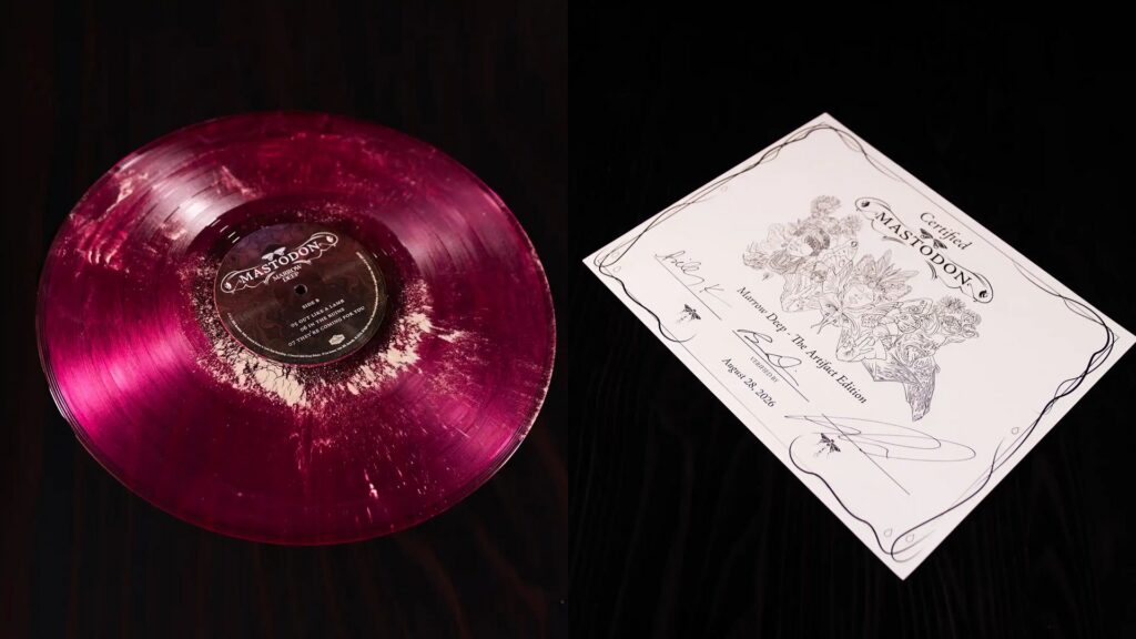 Лимитированный винил Mastodon Marrow Deep Bone Dust Edition с костяной пылью мастодонта и сертификат подлинности — тираж 170 копий.