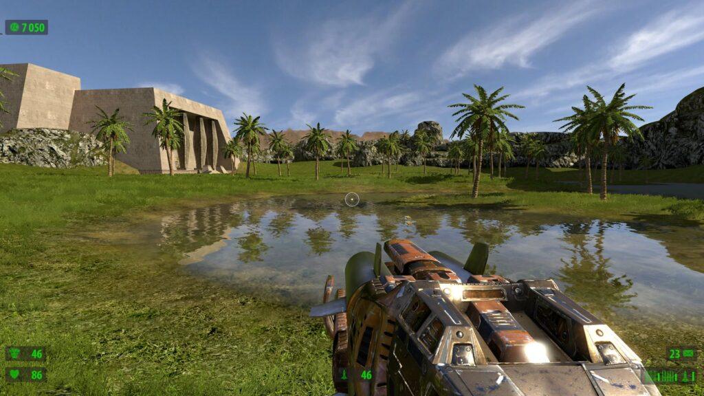 Serious Sam HD: The First Encounter — озеро и пальмы египетского уровня.